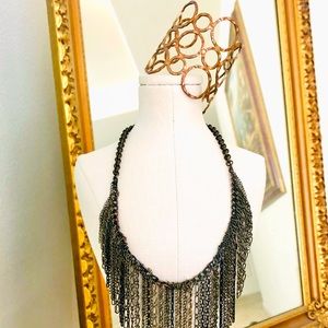 Vintage Fringe Chain Necklace & Modernist Wide Cuff Bracelet